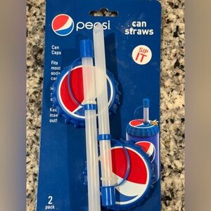 New in package- New Pepsi logo soda can caps with straw, 2 pack